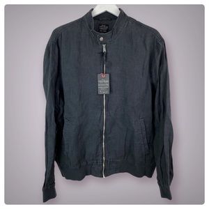 Lucky Brand 100% Linen Full Zip Jacket Navy Blue Mens Size 2XL XXL Brand New